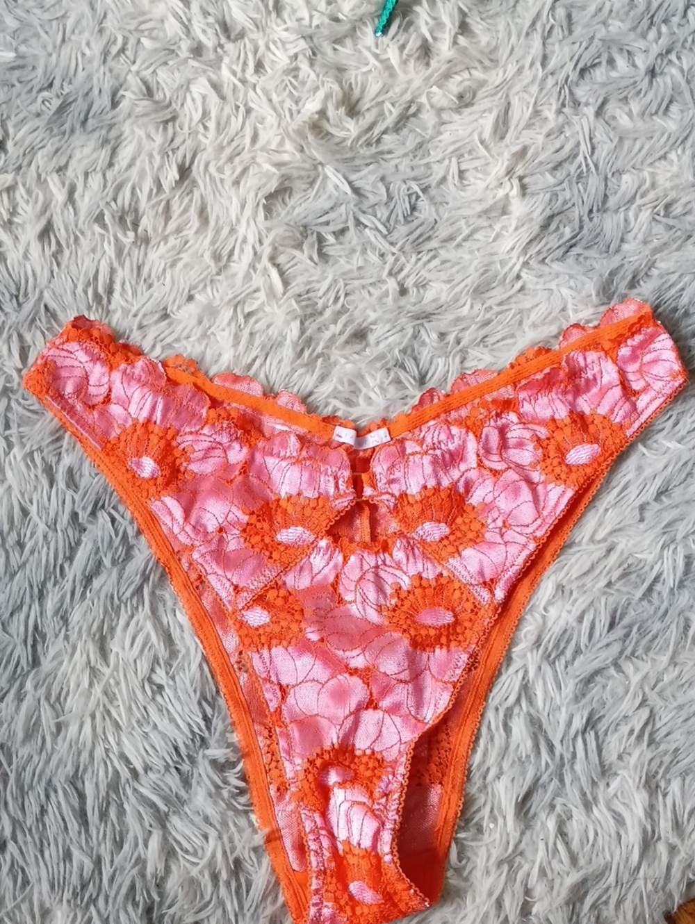 Savage X Fenty Pink & Orange Floral Lace Thong